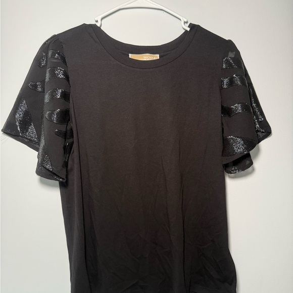 Michael Kors Black Boxy T-Shirt with Embellished Short Sleeves - Picture 2 of 8